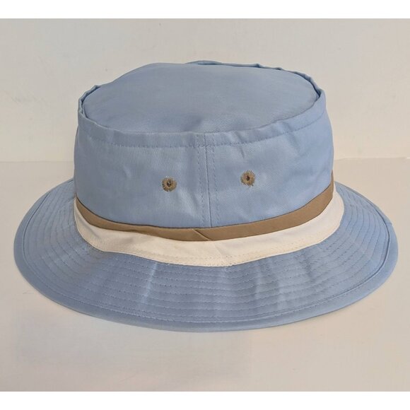 Vintage Blue Tan & White Stripe Bucket Fishing Hat Adult Size Medium VTG 70s 80s - Picture 1 of 7